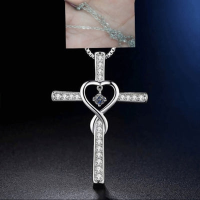Infinity Love God We Trust Christian Cross Birthstone Crystal Pendant Necklace Colour Gems Zircon Heart Necklace Women Jewelry